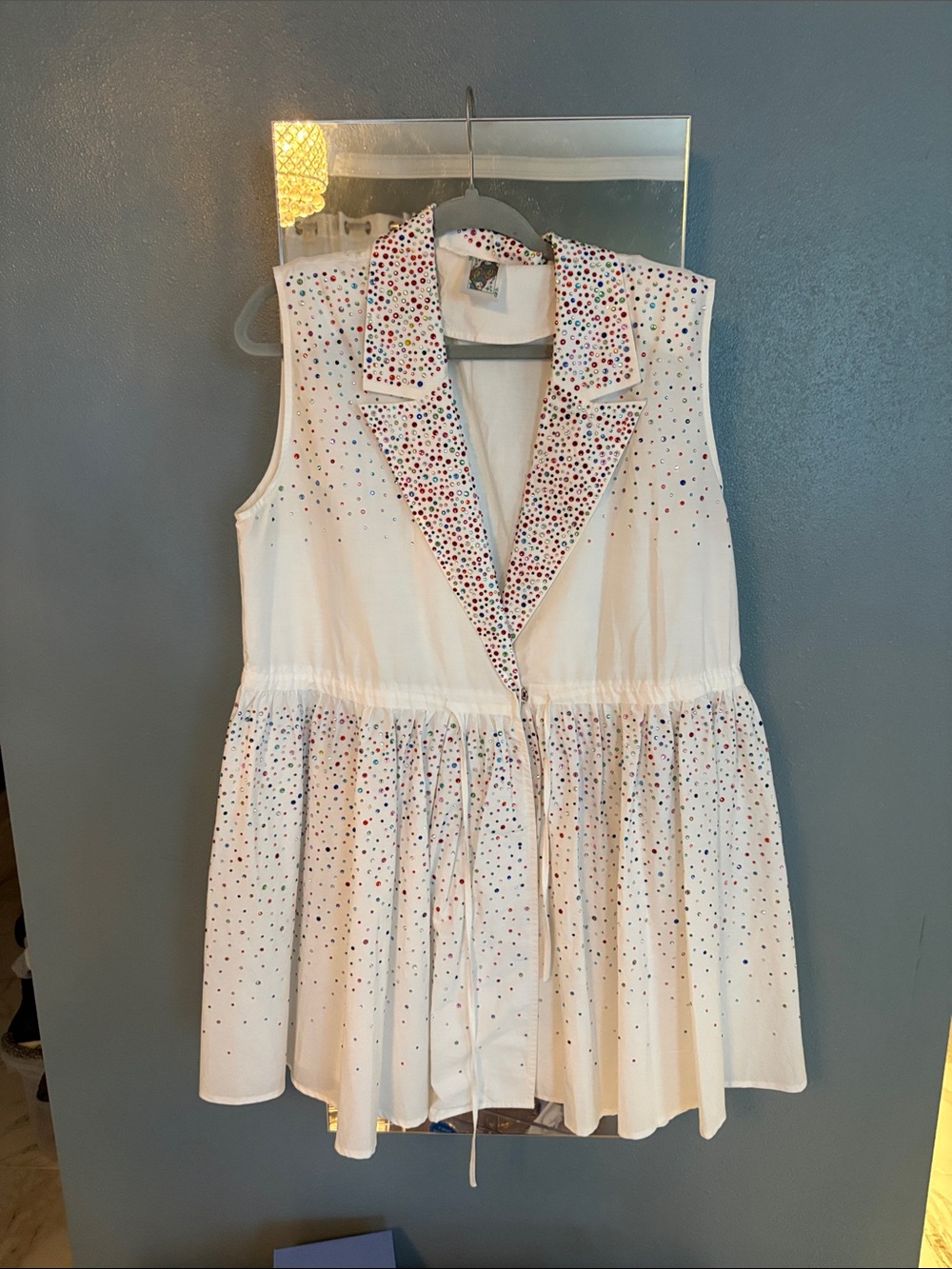 White Sleeveless Dress with Multicolor Dot Details